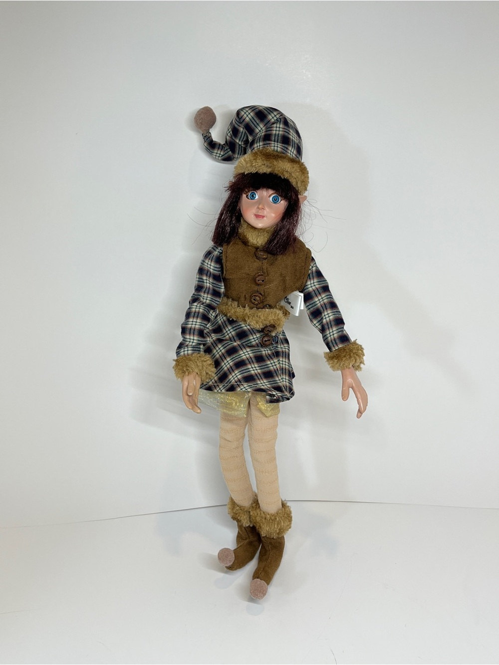 Floridus Chloe 2016 Christmas Elf Pixie Posable Shelf Hanging Figure Plaid Girl